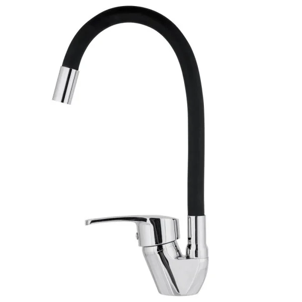 Кухонный смеситель Rubineta Flexy 33 BK с гибким изливом, черный с хромированными элементами