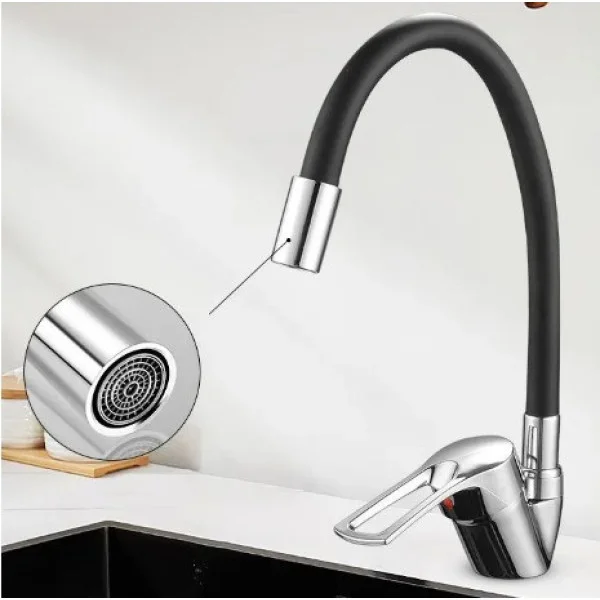 Кухонный смеситель Rubineta Flexy 33 BK с гибким изливом, черный с хромированными элементами