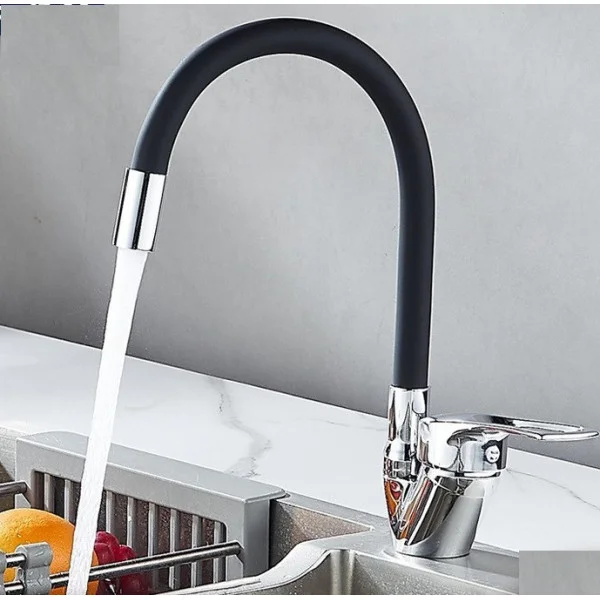 Кухонный смеситель Rubineta Flexy 33 BK с гибким изливом, черный с хромированными элементами