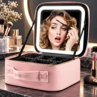 Косметичка дорожная Make Up с LED-зеркалом и подсветкой, бьюти кейс для хранения косметики
